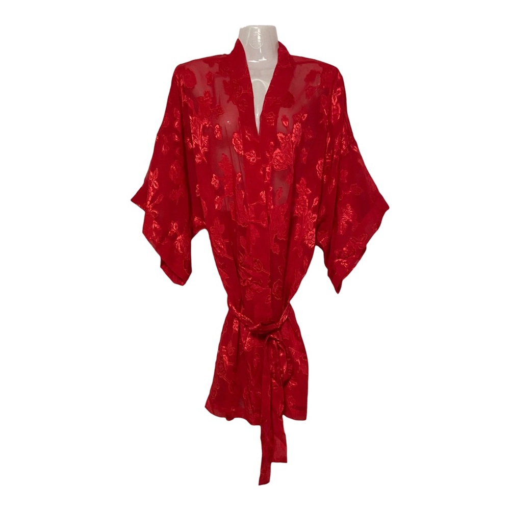 Morgan Taylor 80’s Vintage Sexy Kimono Chiffon Sheer Robe Red Dark Romance